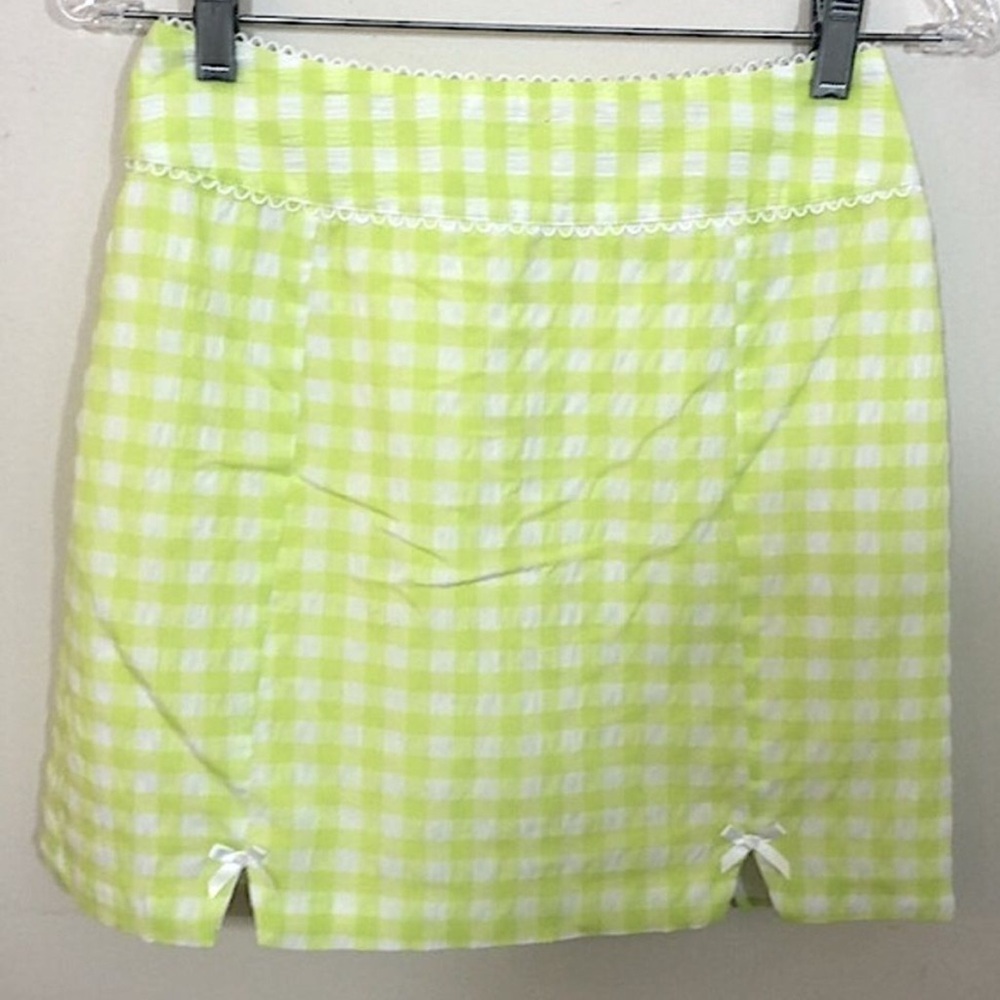 For Love & Lemons' Maureen Mini Skirt textured gingham seam slit bows SZ Small